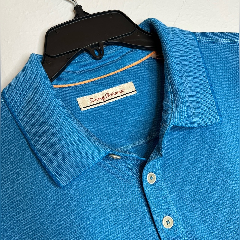 Tommy Bahama Men's XL Short Sleeve Blue Modal Polyester Cool Polo Shirt